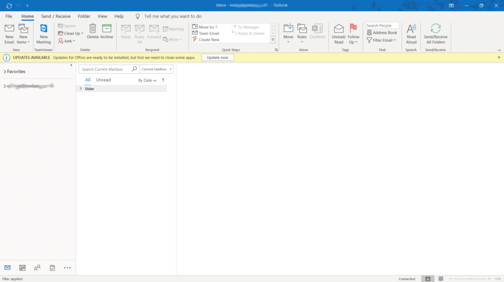 Outlook main screen: From the main menu, select ‘File’.